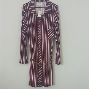 BRAND NEW Chic Long Sleeve Striped Dress with Belt